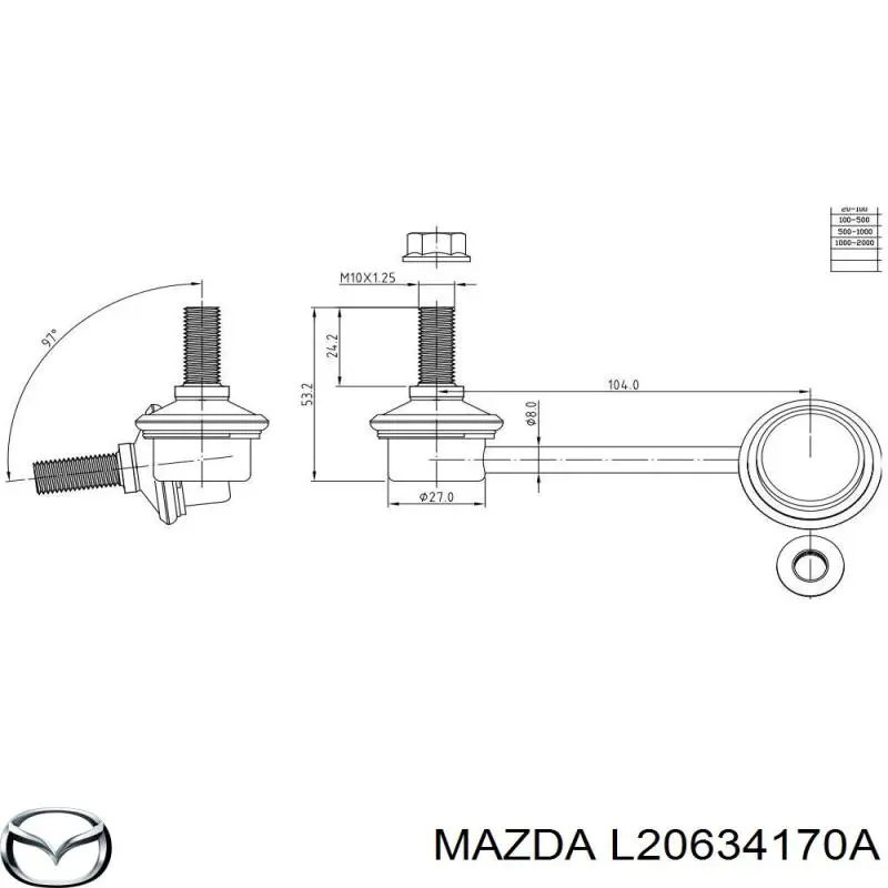 Стойка стабилизатора переднего левая Mazda L20634170A