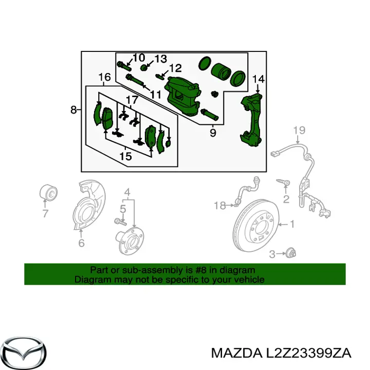 Pinza de freno delantera izquierda L2Z23399ZA Mazda