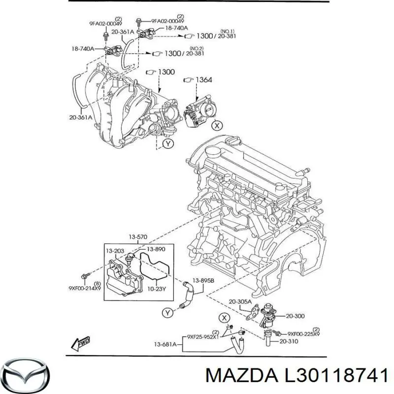 Клапан преобразователь давления наддува (соленоид) L30118741 Mazda