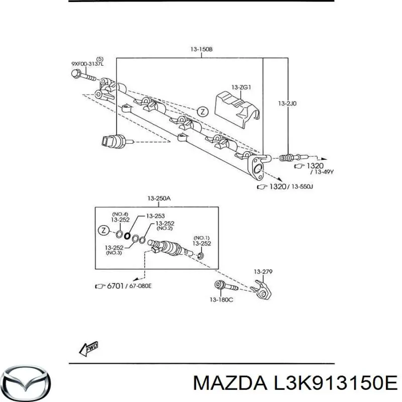 L3K913150E Mazda распределитель топлива (рампа)
