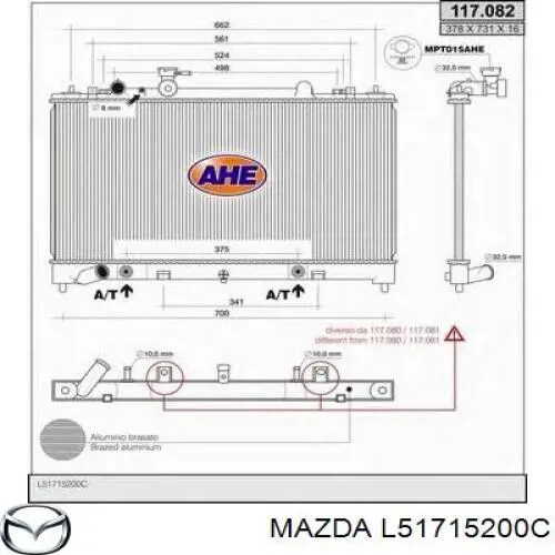 Радиатор L51715200C Mazda