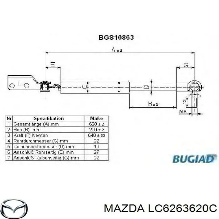 SLC6263620C Sensen Амортизатор крышки багажника