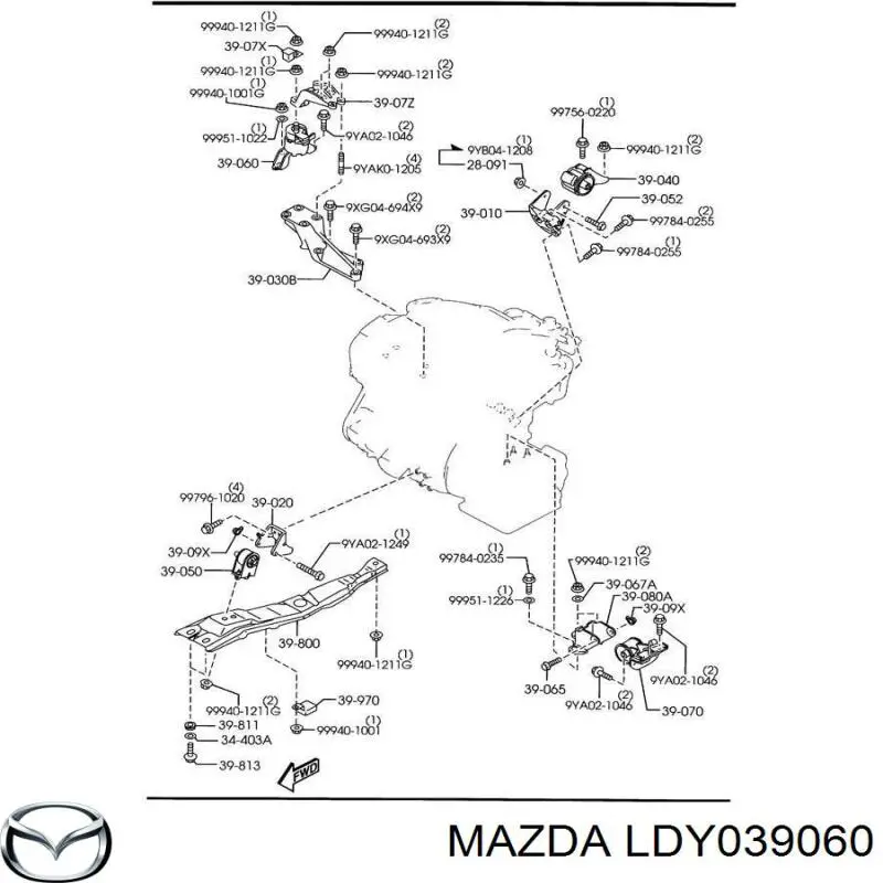 Правая подушка двигателя LDY039060 Mazda