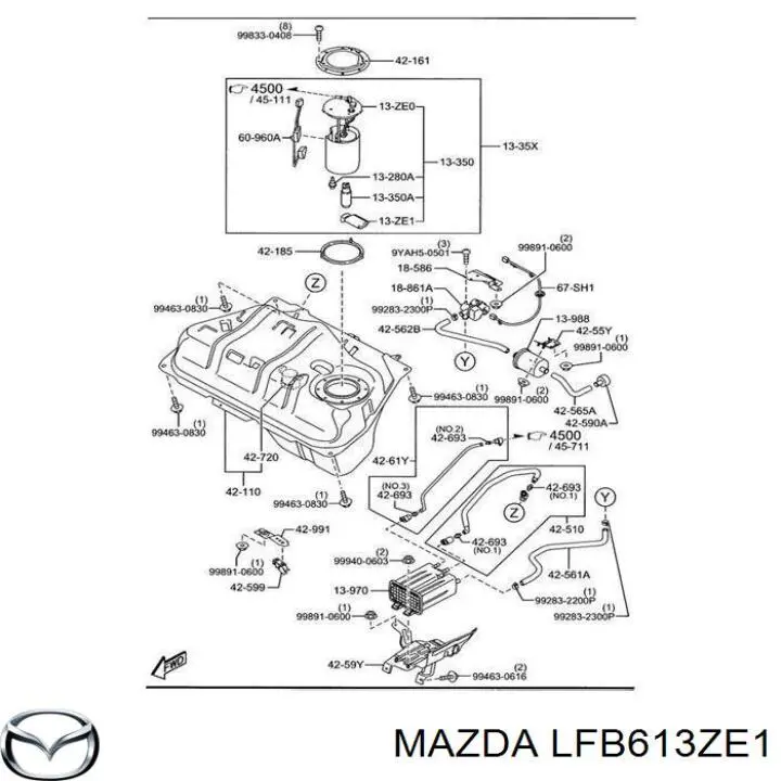 Filtro, unidad alimentación combustible LFB613ZE1 Mazda