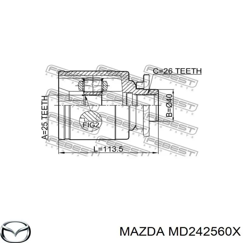 Шарнир угловых скоростей передний левый Mazda MD242560X цена, от 41.16 USD