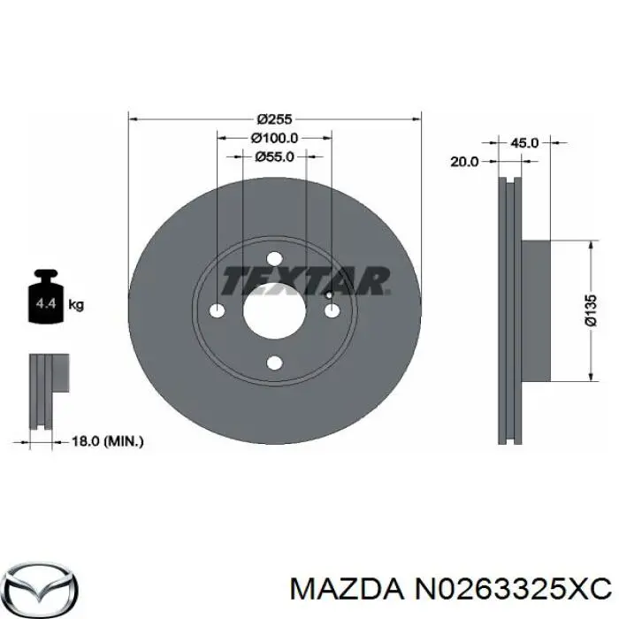 Передние тормозные диски N0263325XC Mazda