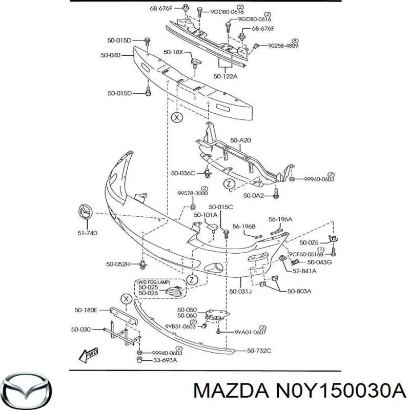 N0Y150030A Mazda передний бампер