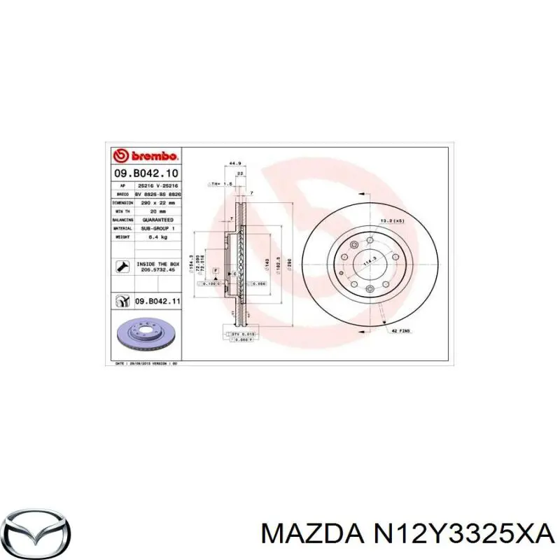 Тормоз дисковый передний Mazda N12Y3325XA цена, от 59.96 USD