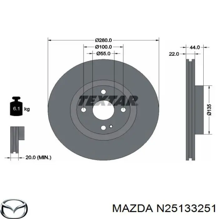 Передние тормозные диски N25133251 Mazda