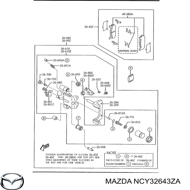 Задние тормозные колодки NCY32643ZA Mazda