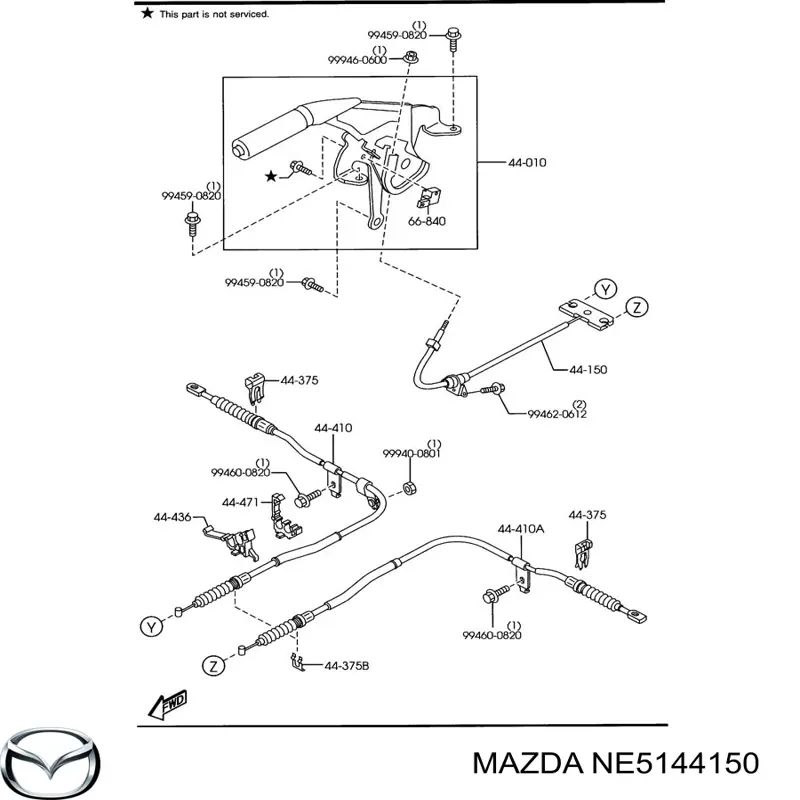 NE5144150 Mazda трос ручного тормоза передний