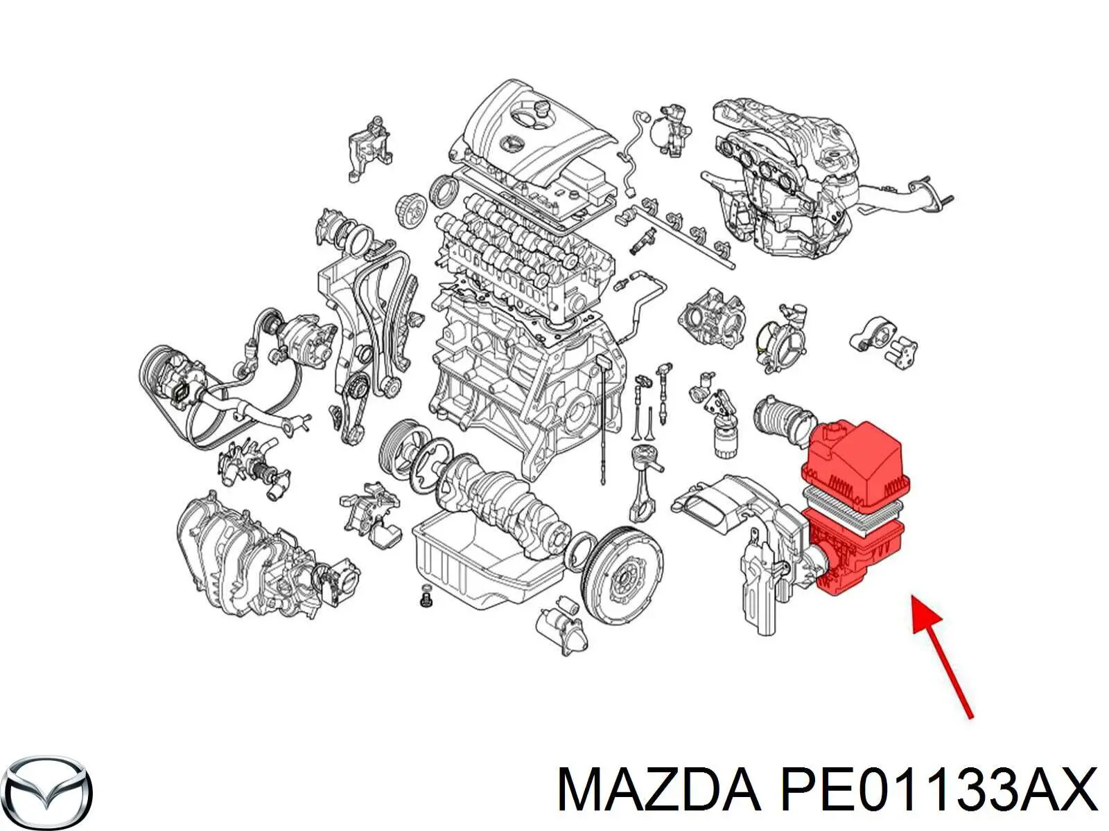 Корпус воздушного фильтра, верхняя часть Mazda PE01133AX цена, от 25.28 USD