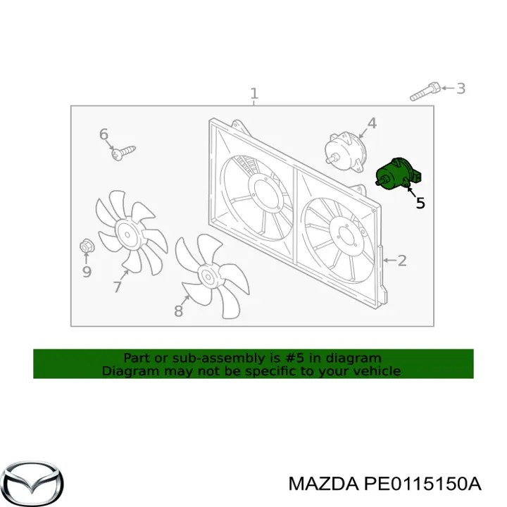 PE0115150A Mazda диффузор радиатора охлаждения, в сборе с мотором и крыльчаткой