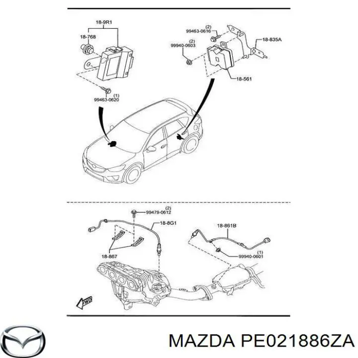 PE021886ZA Mazda лямбда-зонд, датчик кислорода до катализатора