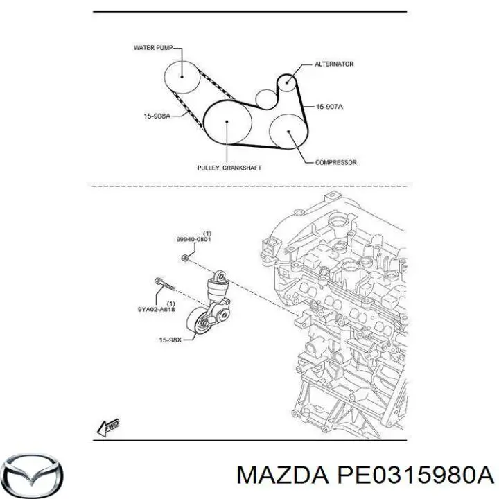 Купить PE0315980A Mazda Натяжитель приводного ремня