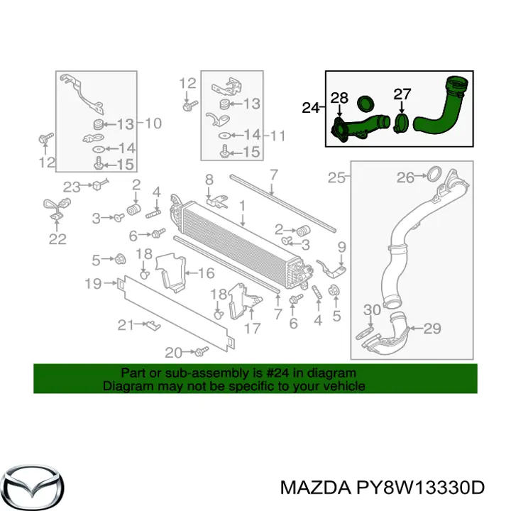 Правый шланг интеркуллера PY8W13330D Mazda