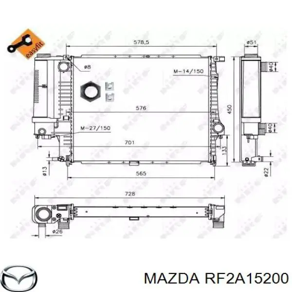 Радиатор охлаждения двигателя Mazda RF2A15200 цена, от 694.51 USD