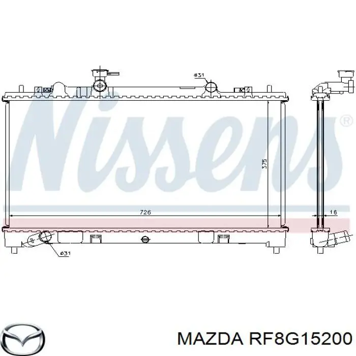 RF8G15200 Mazda radiador de esfriamento de motor