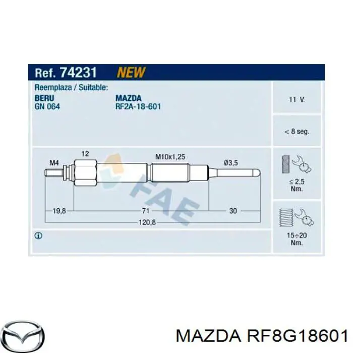 RF8G18601 Mazda свечи накала
