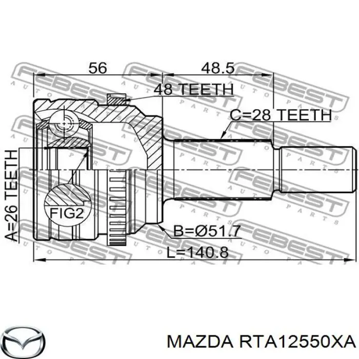 RTA12550XA Mazda Полуось задняя правая