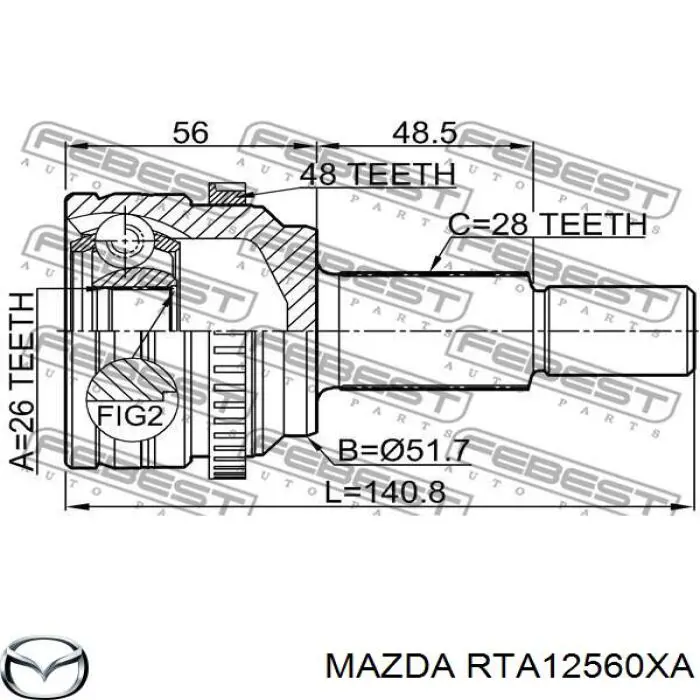 RTA12560XA Mazda semieixo traseiro esquerdo