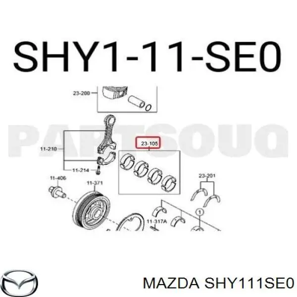 Вкладыши коленвала шатунные, комплект, стандарт (STD) Mazda SHY111SE0