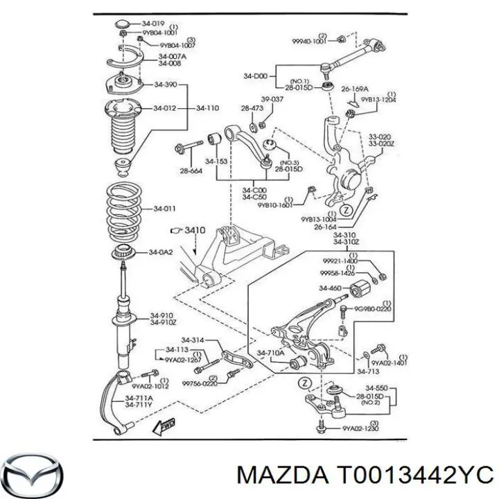 T0013442YC Mazda сайлентблок переднего верхнего рычага