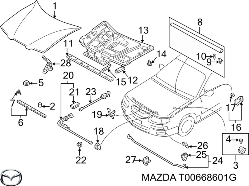 Шумоизоляция капота T00668601G Mazda