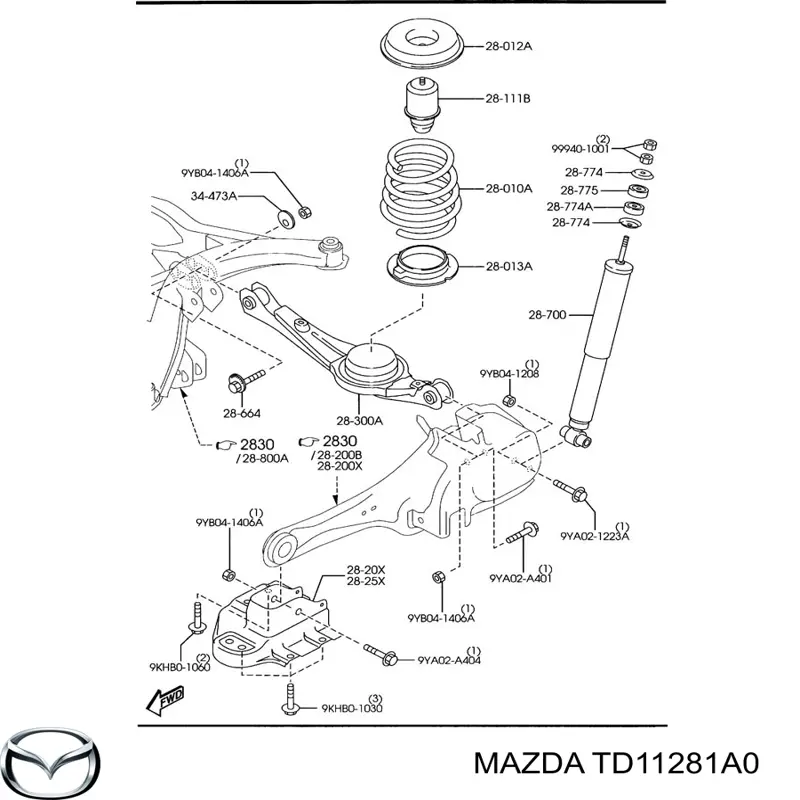 Pára-choque (grade de proteção) de amortecedor traseiro para Mazda CX-9 (TB)