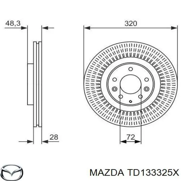 Freno de disco delantero TD133325X Mazda