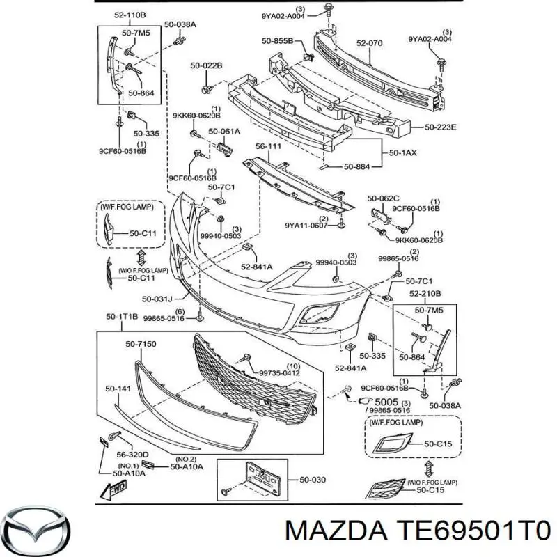 Решетка бампера переднего TE69501T0 Mazda