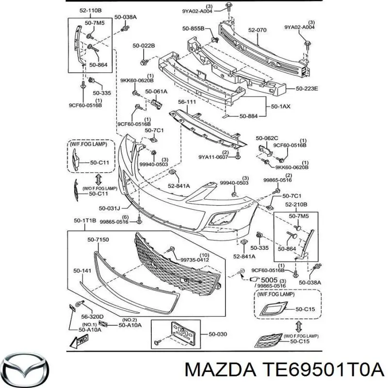 Решетка бампера переднего Mazda TE69501T0A