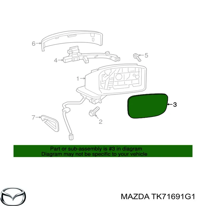 Зеркальный элемент зеркала заднего вида правого на Mazda CX-5 KF