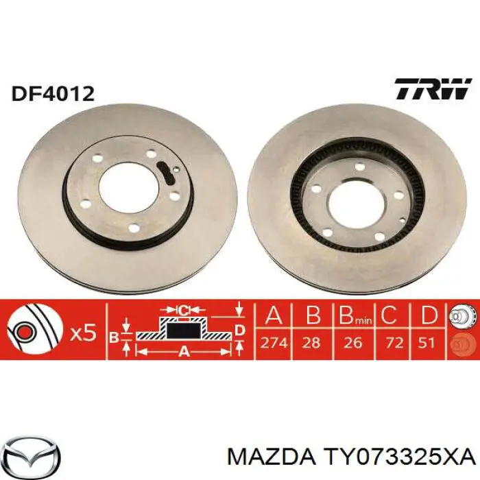 Диск тормозной передний Mazda TY073325XA