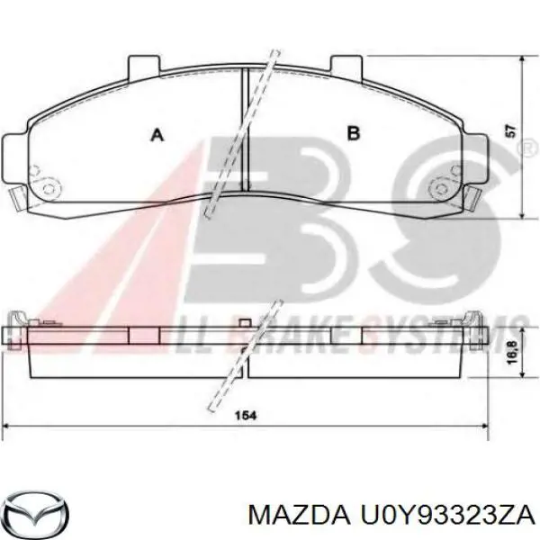 U0Y93323ZA Mazda колодки тормозные передние дисковые