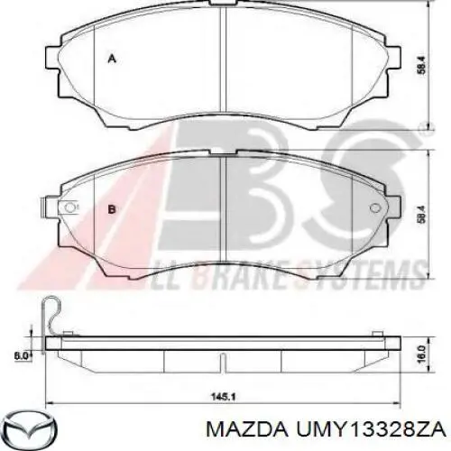 Передние тормозные колодки UMY13328ZA Mazda