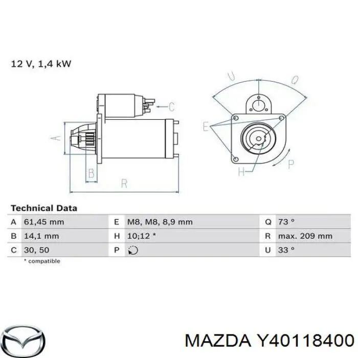 Y401-18-400 Mazda стартер