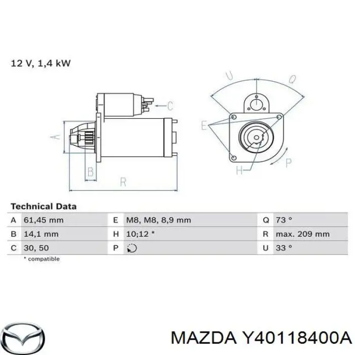 Y401-18-400A Mazda стартер
