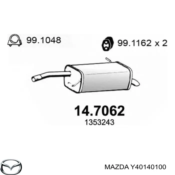 Y40140100 Mazda глушитель, задняя часть