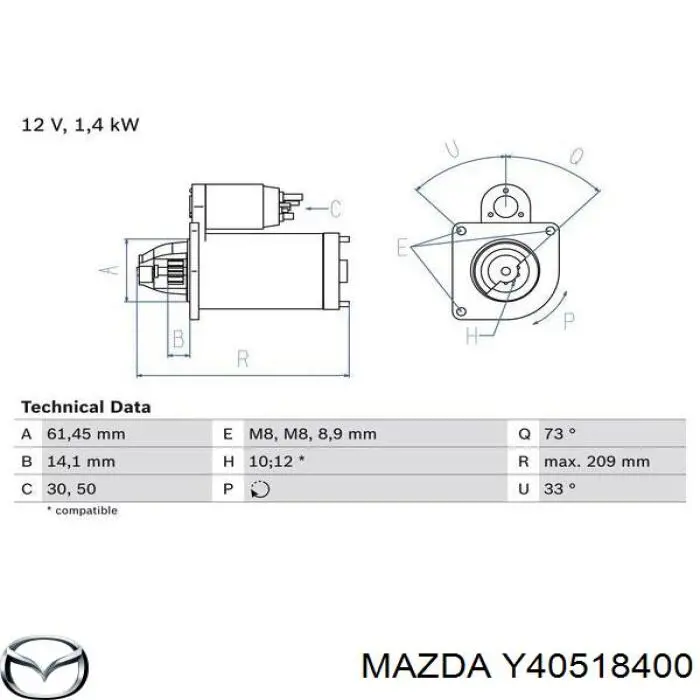 Y40518400 Mazda стартер
