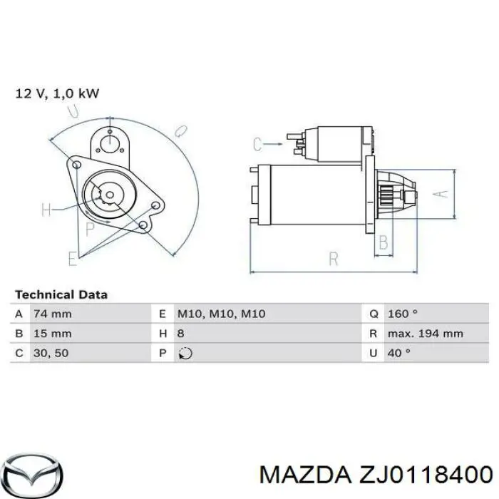ZJ0118400 Mazda motor de arranco