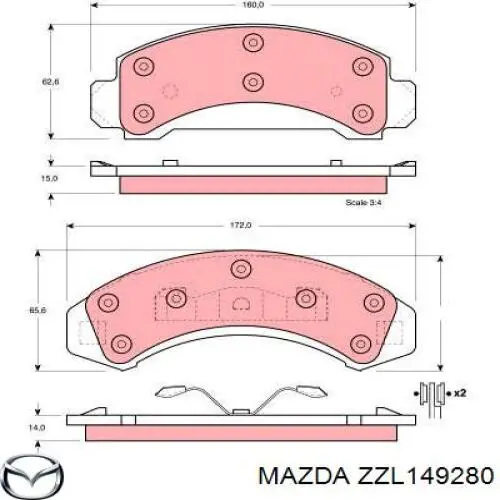 Передние тормозные колодки ZZL149280 Mazda