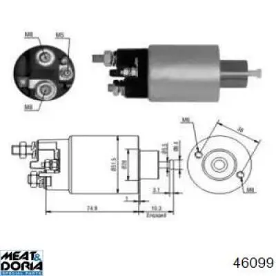 Втягивающее реле стартера 46099 Meat&Doria