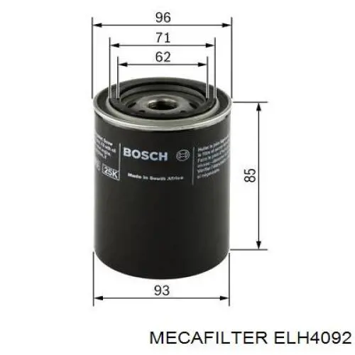 Filtro de aceite ELH4092 Mecafilter