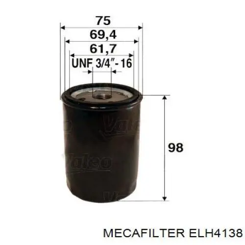 Filtro de aceite ELH4138 Mecafilter