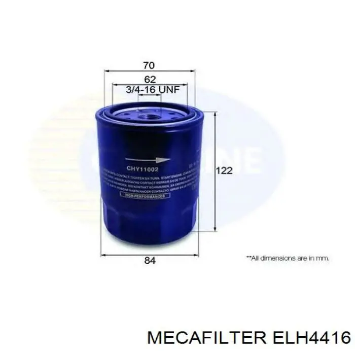 Filtro de aceite ELH4416 Mecafilter