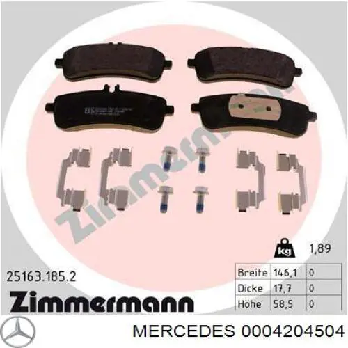 Купить 0004204504 Mercedes Колодки тормозные задние, дисковые