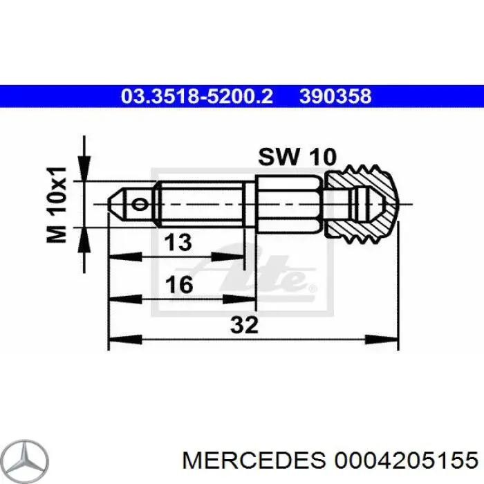0004205155 Mercedes штуцер прокачки суппорта тормозного заднего