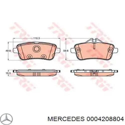 0004208804 Mercedes колодки тормозные передние дисковые
