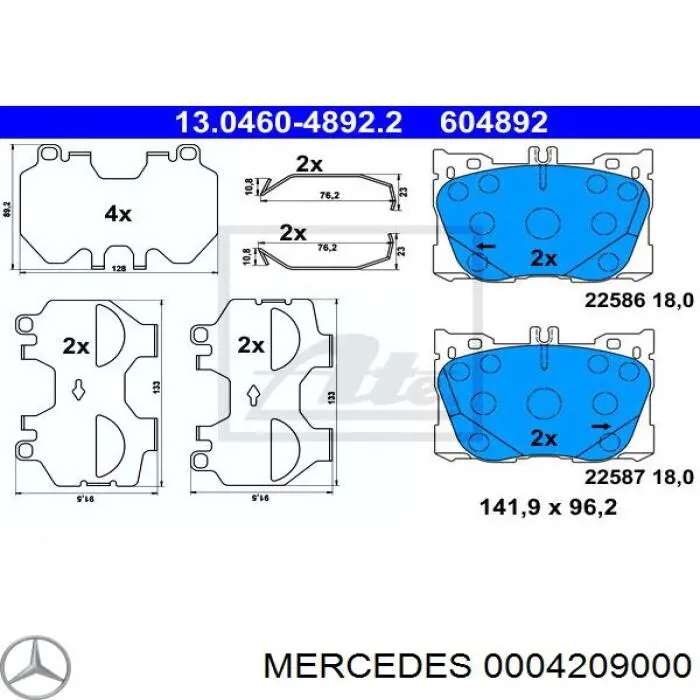 0004209000 Mercedes sapatas do freio dianteiras de disco